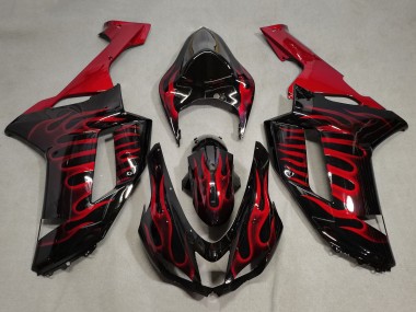 Shop 2007-2008 Kawasaki ZX6R Motorcycle Fairings - Black Red Flame
