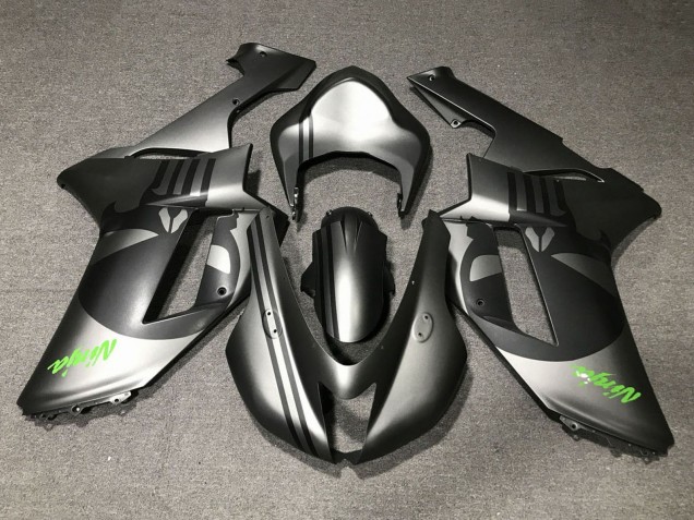 2007-2008 Kawasaki ZX6R Motorcycle Fairings - Matte Silver Matte Black Skull