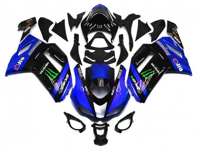 2007-2008 Kawasaki ZX6R Motorcycle Fairings - Blue Black Green Monster