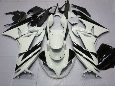 Shop 2009-2012 Kawasaki ZX6R Motorcycle Fairings - White Glossy Black Stripe