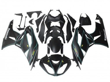 Shop 2009-2012 Kawasaki ZX6R Motorcycle Fairings - Matte Black Blue Yellow Stripe