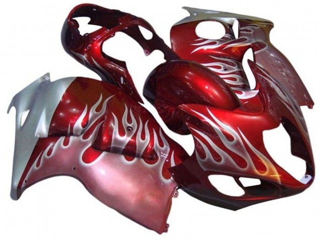 1996-2007 Suzuki GSXR 1300 Hayabusa Motorcycle Fairings - Red Silver Flame