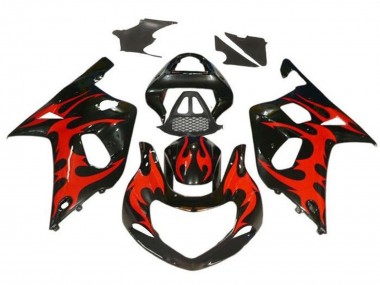 Shop 2000-2002 Suzuki GSXR1000 Motorcycle Fairings - Glossy Black Red Tribal