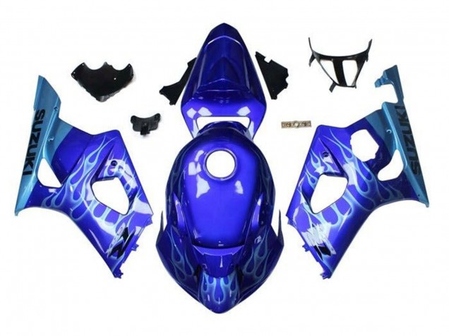2003-2004 Suzuki GSXR 1000 Motorcycle Fairings - Blue Light Blue White Flame