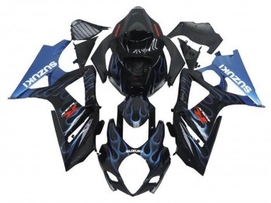 Shop 2005-2006 Suzuki GSXR 1000 Motorcycle Fairings - Black Light Blue Flame