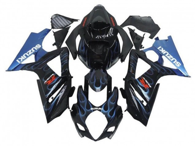 2005-2006 Suzuki GSXR 1000 Motorcycle Fairings - Black Light Blue Flame