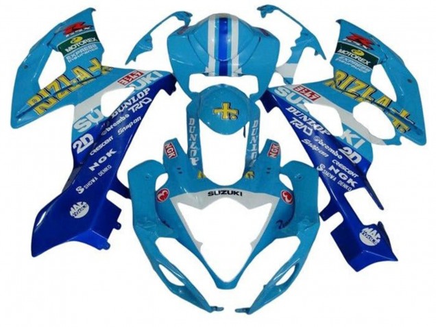 2005-2006 Suzuki GSXR 1000 Motorcycle Fairings - Blue White Stripe Rizla