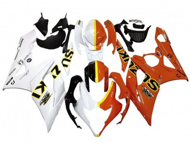 2005-2006 Suzuki GSXR 1000 Motorcycle Fairings - White Orange Yellow Split
