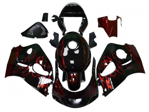 1996-2000 Suzuki GSXR 600 / GSXR 750 Motorcycle Fairings - Black Red Flame