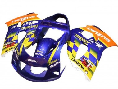 Shop 1996-2000 Suzuki GSXR 600 / GSXR 750 Motorcycle Fairings - Blue Orange Yellow Telefumica MoviStar