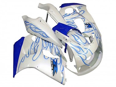Shop 1996-2000 Suzuki GSXR 600 / GSXR 750 Motorcycle Fairings - White Blue Flame