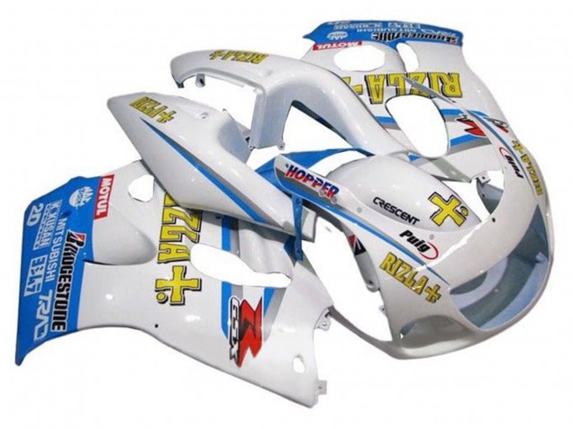 1996-2000 Suzuki GSXR 600 / GSXR 750 Motorcycle Fairings - White Blue Yellow Rizla