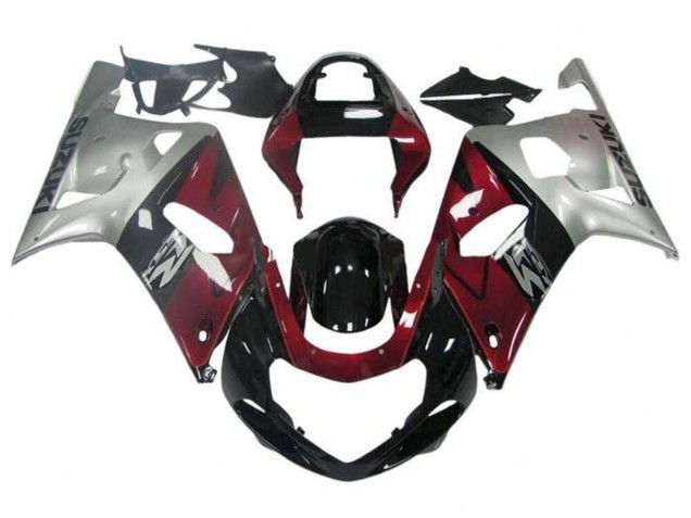 2001-2003 Suzuki GSXR 600 / GSXR 750 Motorcycle Fairing - Silver Red Glossy Black