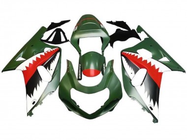 Shop 2001-2003 Suzuki GSXR 600 / GSXR 750 Motorcycle Fairings - Matte Army Green White Red Shark