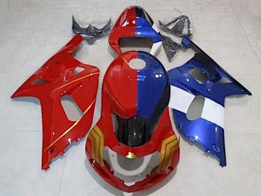 Shop 2001-2003 Suzuki GSXR 600 / GSXR 750 Motorcycle Fairings - Red Blue Split Gold