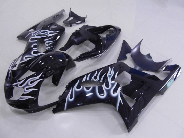 2001-2003 Suzuki GSXR 600 / GSXR 750 Motorcycle Fairings - Glossy Black White Flame