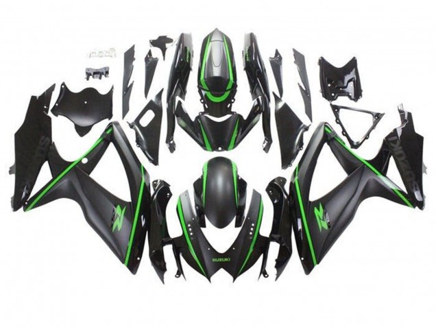 2008-2010 Suzuki GSXR 600 / GSXR 750 Motorcycle Fairings - Matte Black Green Stripe