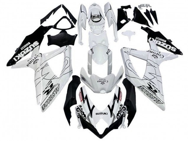 2008-2010 Suzuki GSXR 600 / GSXR 750 Motorcycle Fairings - White Black Alstare Corona Extra Motul