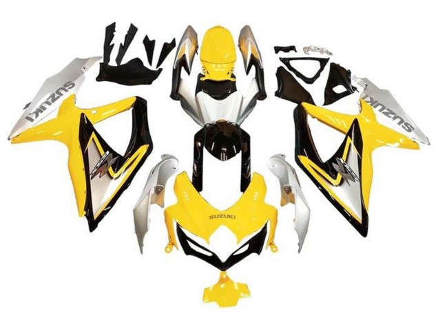 2008-2010 Suzuki GSXR 600 / GSXR 750 Motorcycle Fairings - Silver Yellow Glossy Black