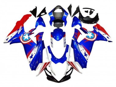 Shop 2011-2024 Suzuki GSXR 600 / GSXR 750 Motorcycle Fairings - Blue White Red Captain America