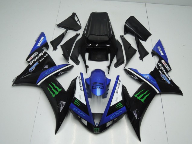 2002-2003 Yamaha YZF 1000 R1 Motorcycle Fairings - Blue White Black Green Motul Green Monster