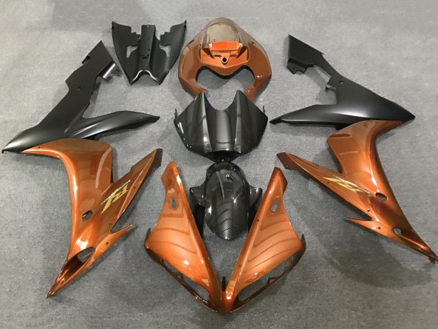 2004-2006 Yamaha YZF 1000 R1 Motorcycle Fairings - Orange Faux Carbon Fiber Matte Black