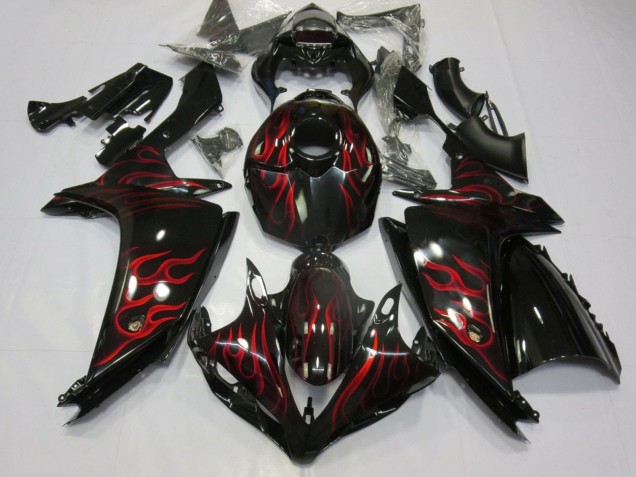 2007-2008 Yamaha YZF 1000 R1 Motorcycle Fairings - Glossy Black Red Flame