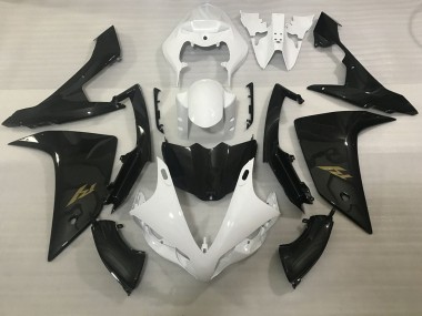 Shop 2007-2008 Yamaha YZF 1000 R1 Motorcycle Fairings - White Faux Carbon Fiber Gold Decal