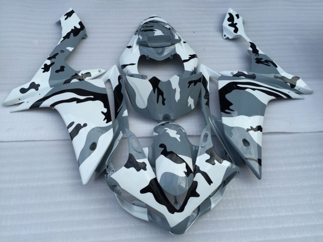 2007-2008 Yamaha YZF 1000 R1 Motorcycle Fairings - White Grey Black Camouflage