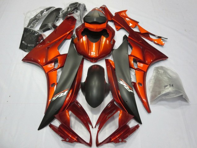 2006-2007 Yamaha YZF R6 Motorcycle Fairings - Orange Matte Black