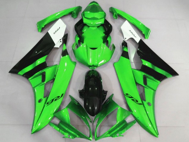2006-2007 Yamaha YZF R6 Motorcycle Fairings - White Green Glossy Black