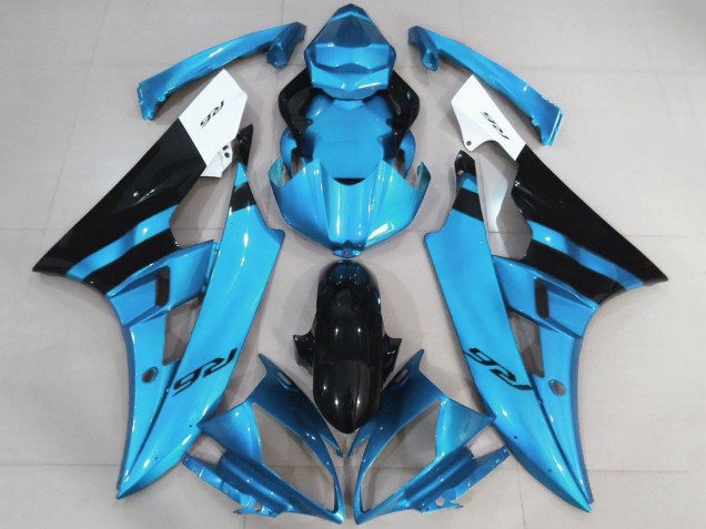 2006-2007 Yamaha YZF R6 Motorcycle Fairings - White Light Blue Black