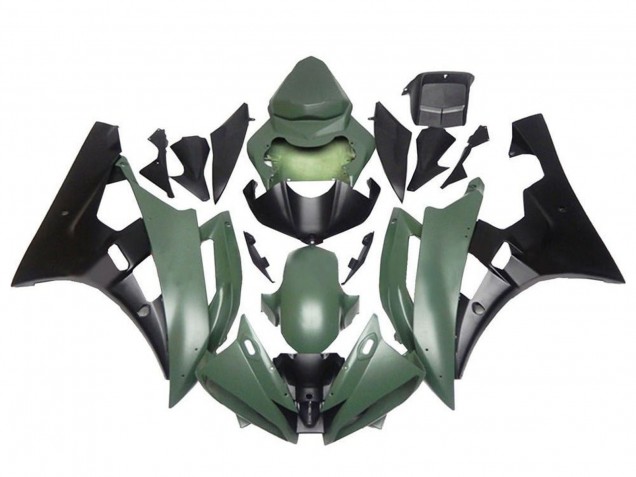 2006-2007 Yamaha YZF R6 Motorcycle Fairings - Army Green Matte Black