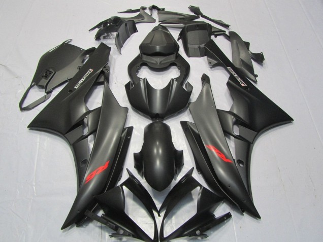 2006-2007 Yamaha YZF R6 Motorcycle Fairings - Matte Black Red Decals