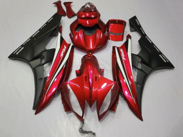 2006-2007 Yamaha YZF R6 Motorcycle Fairings - Red White Matte Black Motul