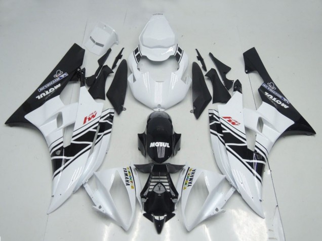 2006-2007 Yamaha YZF R6 Motorcycle Fairings - White Glossy Black Motul Michelin