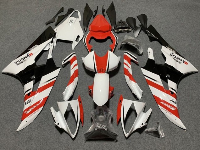 2006-2007 Yamaha YZF R6 Motorcycle Fairings - White Orange Glossy Black Stripe