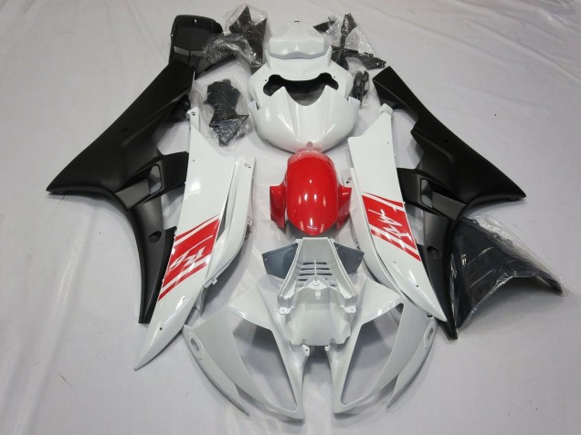 2006-2007 Yamaha YZF R6 Motorcycle Fairings - White Red Matte Black