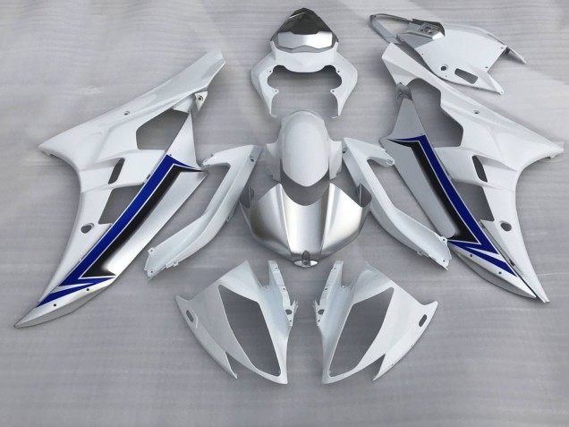 2006-2007 Yamaha YZF R6 Motorcycle Fairings - White Silver Blue Black