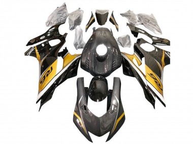 Shop 2017-2025 Yamaha YZF R6 Motorcycle Fairings - Gold White Black Faux Carbon Fiber