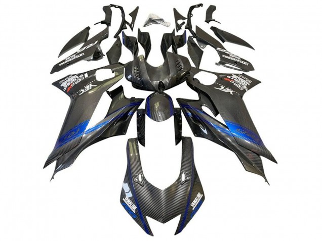 2017-2025 Yamaha YZF R6 Motorcycle Fairings - Blue Black Faux Carbon Fiber