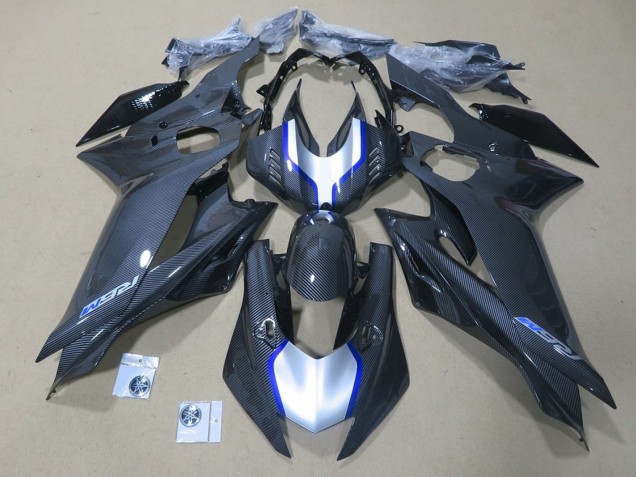 2017-2025 Yamaha YZF R6 Motorcycle Fairings - Silver Blue Black Faux Carbon Fiber