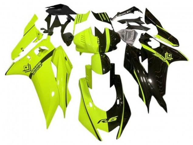 2017-2025 Yamaha YZF R6 Motorcycle Fairings - Neon Yellow Glossy Black Split
