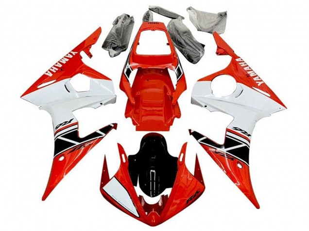 2003-2004 Yamaha YZF R6 Motorcycle Fairings - Red White Glossy Black Stripe