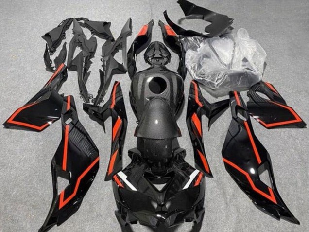 2019-2025 Kawasaki ZX4R ZX-4RR Motorcycle Fairings - Faux Carbon Fiber Black Red