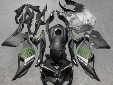 Shop 2019-2025 Kawasaki ZX4R ZX-4RR Motorcycle Fairings - Faux Carbon Fiber Green Grey