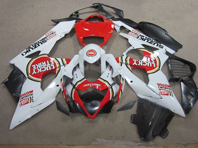 2005-2006 Suzuki GSXR 1000 Motorcycle Fairings - White Red Lucky Strike Motul