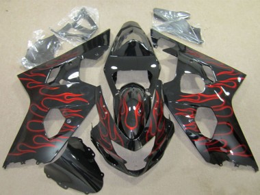Shop 2004-2005 Suzuki GSXR 600 Motorcycle Fairings - Glossy Black Red Flame
