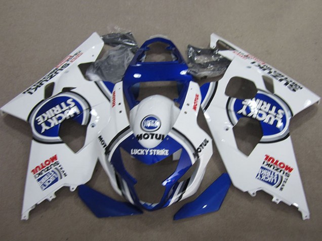 2004-2005 Suzuki GSXR 600 Motorcycle Fairings - White Blue Lucky Strike Motul