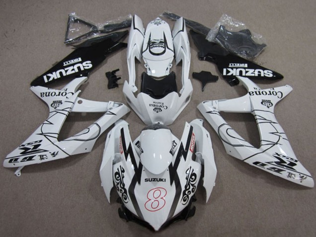 2008-2010 Suzuki GSXR 600 Motorcycle Fairings - White Black Corona Extra Motul 8